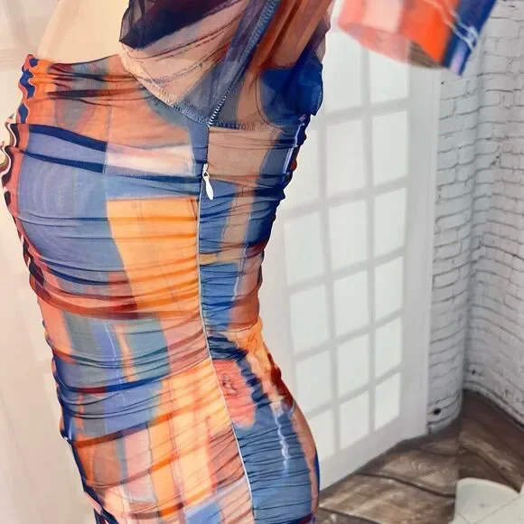 Princess poly multicolored long sleeve ruched body con mini dress size 4 - Picture 11 of 15